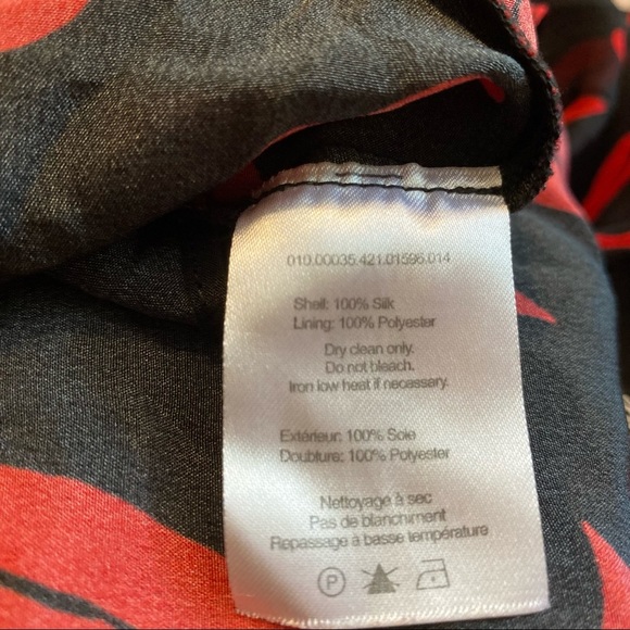 Rixo Rose Lip Print V-Neck Long Sleeve Open Back Ruffle Front Silk Midi Dress L - Picture 11 of 13